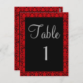 黒と赤のダマスクのテーブル番号カード ポストカード (正面/裏面)