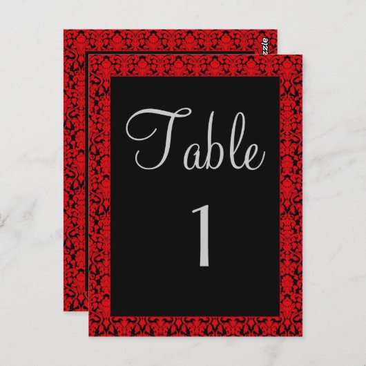 黒と赤のダマスクのテーブル番号カード ポストカード (正面/裏面)