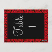 黒と赤のダマスクのテーブル番号カード ポストカード (裏面)