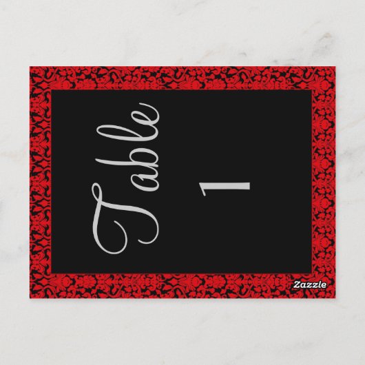 黒と赤のダマスクのテーブル番号カード ポストカード (裏面)
