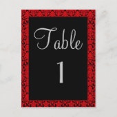 黒と赤のダマスクのテーブル番号カード ポストカード (正面)