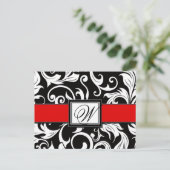 黒と赤のダマスクの結婚式の日付はがきを保存 案内ポストカード (スタンド正面)