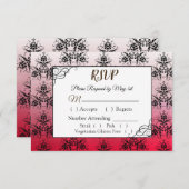 黒と赤のダマスクの結婚式RSVPカード 出欠カード (正面/裏面)