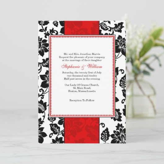 黒と赤のダマスクウェディング招待状 招待状 (スタンド正面)
