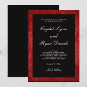 黒と赤のダマスク模様の結婚式招待状 招待状 (正面/裏面)