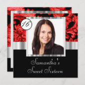 黒と赤のダマスクsweet sixteen 招待状 (正面/裏面)