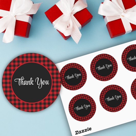 黒と赤のチェックパターン ラウンドシール