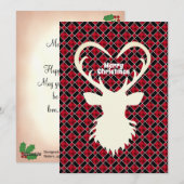 黒と赤のチェック柄のクリスマスにいるトナカイ シーズンカード (正面/裏面)
