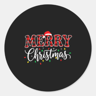黒と赤のチェック柄の家族とメリークリスマス ラウンドシール