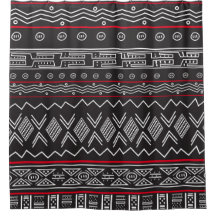 黒と赤のデザイナーマッドクロスのシャワーカーテン