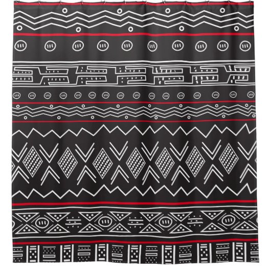 黒と赤のデザイナーマッドクロスのシャワーカーテン シャワーカーテン (正面)