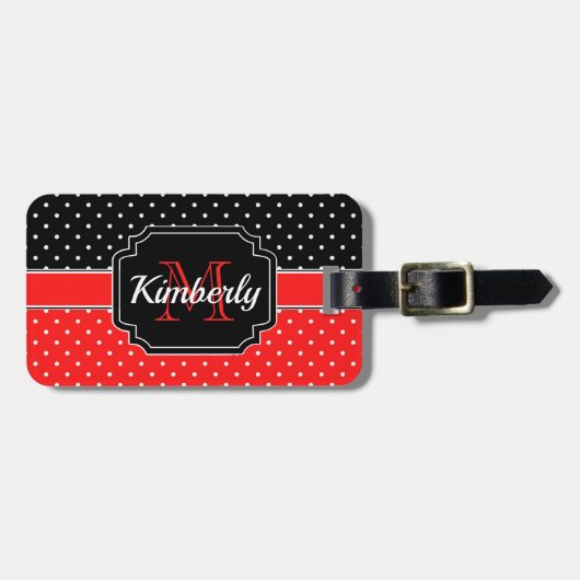 黒と赤のドットパターン ラゲッジタグ (正面横)