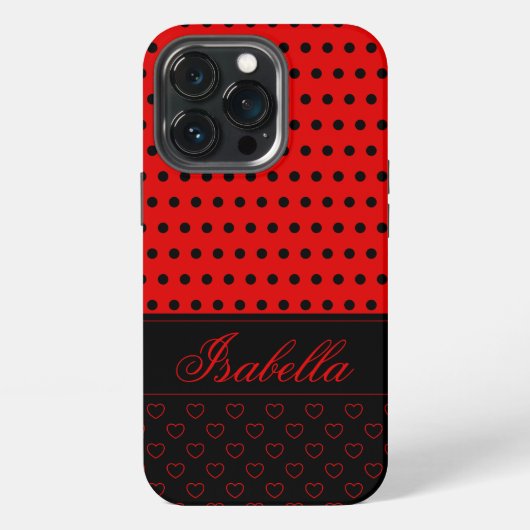 黒と赤のドット模様、カスタムネーム iPhoneケース (裏面)