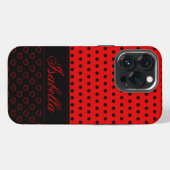 黒と赤のドット模様、カスタムネーム iPhoneケース (裏面横)