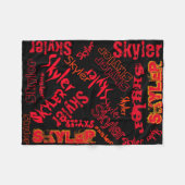 黒と赤のネオンフレーム毛布名コラージュ フリースブランケット (正面(横))