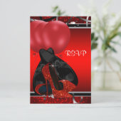 黒と赤のハイヒール誕生日パーティー出欠確認 出欠カード (スタンド正面)