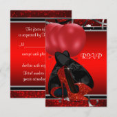 黒と赤のハイヒール誕生日パーティー出欠確認 出欠カード (正面/裏面)