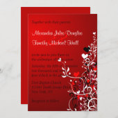 黒と赤のハートの渦巻き結婚式 5x7 招待状 (正面/裏面)