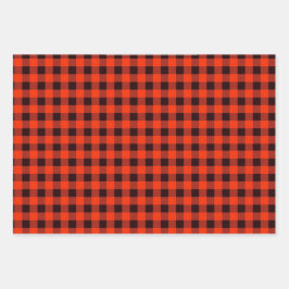 黒と赤のバッファローのプレイドギフト ラッピングペーパーシート