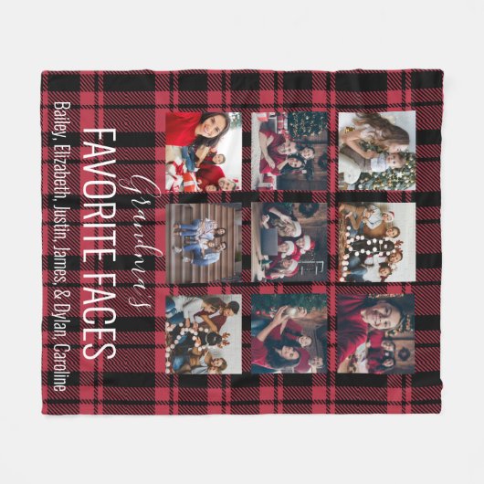 黒と赤のバッファローのプレイドパーソナライズされた9写真 フリースブランケット (正面(横))