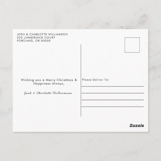 黒と赤のバッファローの格子状トラック写真クリスマス ポストカード (裏面)