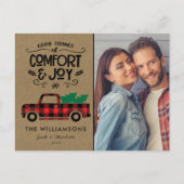 黒と赤のバッファローの格子状トラック写真クリスマス ポストカード (正面)