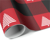 黒と赤のバッファローの格子白いクリスマスツリー ラッピングペーパー (ロールコーナー)