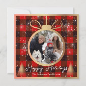 黒と赤のバッファロープレイドクリスマスオーナメントフォト シーズンカード (正面)