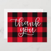 黒と赤のバッファロープレイドハートありがとう ポストカード (正面/裏面)