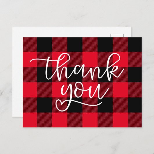 黒と赤のバッファロープレイドハートありがとう ポストカード (正面/裏面)