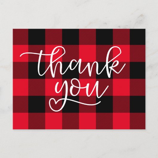 黒と赤のバッファロープレイドハートありがとう ポストカード (正面)