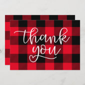 黒と赤のバッファロープレイドハート サンキューカード (正面/裏面)