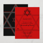 黒と赤のバー(ユダヤ教の)バル・ミツバーRSVP返信カード 出欠カード (正面/裏面)