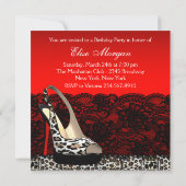 黒と赤のヒョウバースデーパーティ招待状 招待状 (裏面)