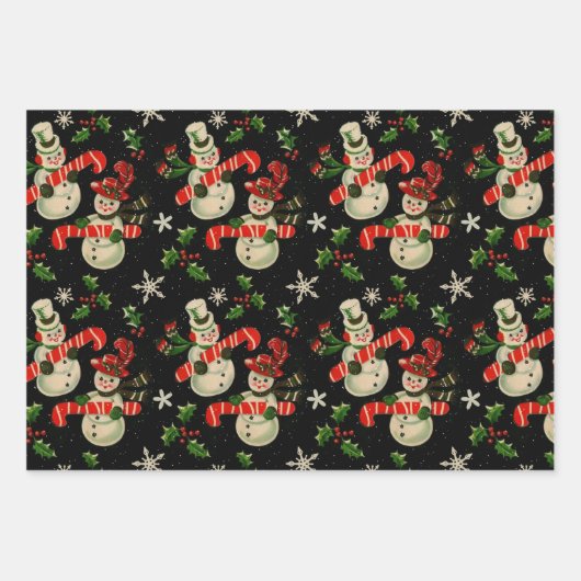 黒と赤のビンテージクリスマス ラッピングペーパーシート (正面2)