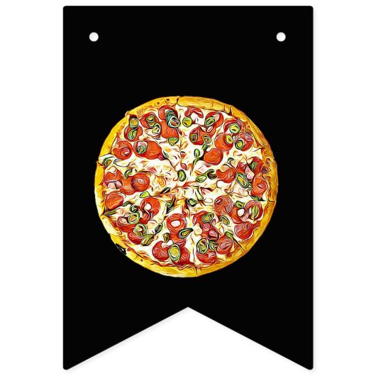 黒と赤のピザパーティー誕生日旗 バンティングフラッグ (第1の旗)