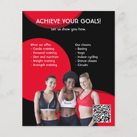 黒と赤のフォトジムパーソナルトレーナーフィットフライヤー チラシ (裏面)