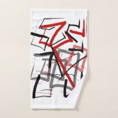 黒と赤のフリーハンドライン バスタオルセット (ハンドタオル)