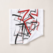 黒と赤のフリーハンドライン バスタオルセット (ウォッシュタオル)