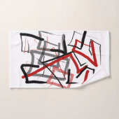 黒と赤のフリーハンドライン バスタオルセット (ハンドタオル)