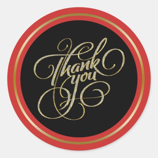 黒と赤のフレームサンキュータイポグラフィ ラウンドシール (正面)