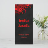 黒と赤のフローラの結婚ディナーメニューカード メニュー (スタンド正面)