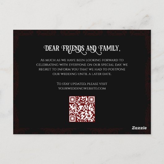 黒と赤のフローラの結婚延期 ポストカード (裏面)