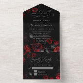 黒と赤のフローラをすべて1つの結婚式招待状 オールインワン招待状 (内側)