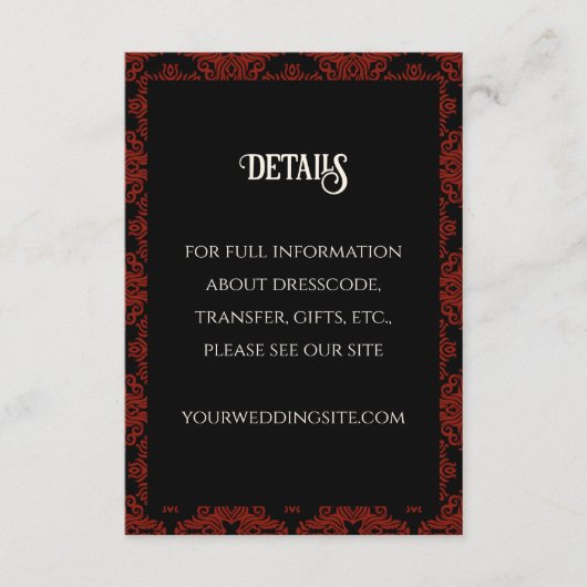 黒と赤のフローラゴシックのダークエレガントな結婚式 エンクロージャーカード (正面)