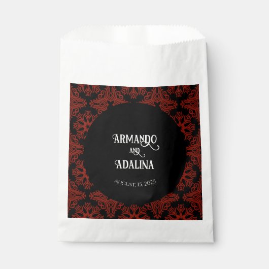 黒と赤のフローラゴシックのダークエレガントな結婚式 フェイバーバッグ (正面)
