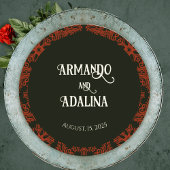 黒と赤のフローラゴシックのダークエレガントな結婚式 ラウンドシール