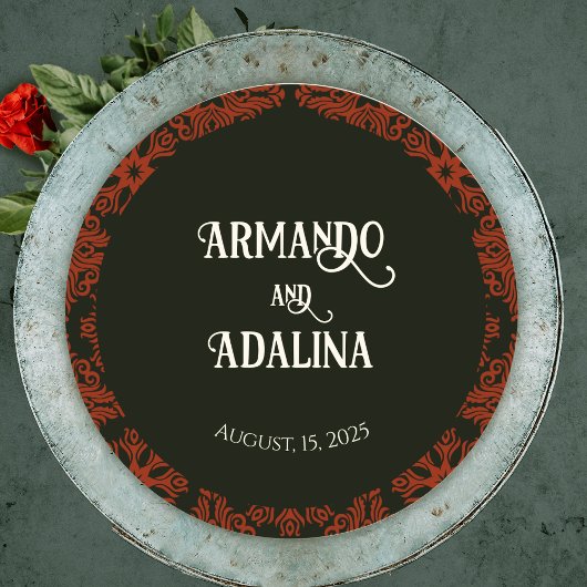 黒と赤のフローラゴシックのダークエレガントな結婚式 ラウンドシール