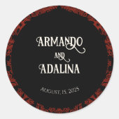 黒と赤のフローラゴシックのダークエレガントな結婚式 ラウンドシール (正面)