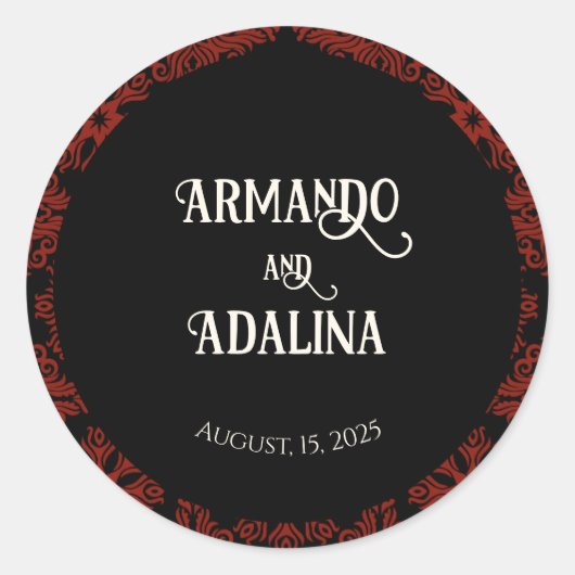 黒と赤のフローラゴシックのダークエレガントな結婚式 ラウンドシール (正面)